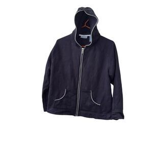 Vintage Pacer Zip Up Hoodie Navy Blue White Trim USA Men’s M Cotton Blend READ